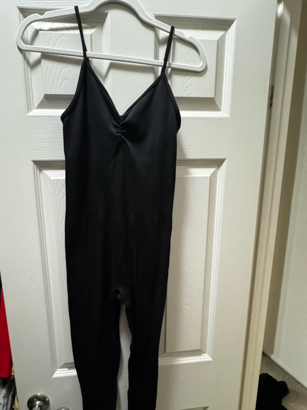 American Eagle Black Ribbed Spaghetti-Strap knit-ribbed jumpsuit